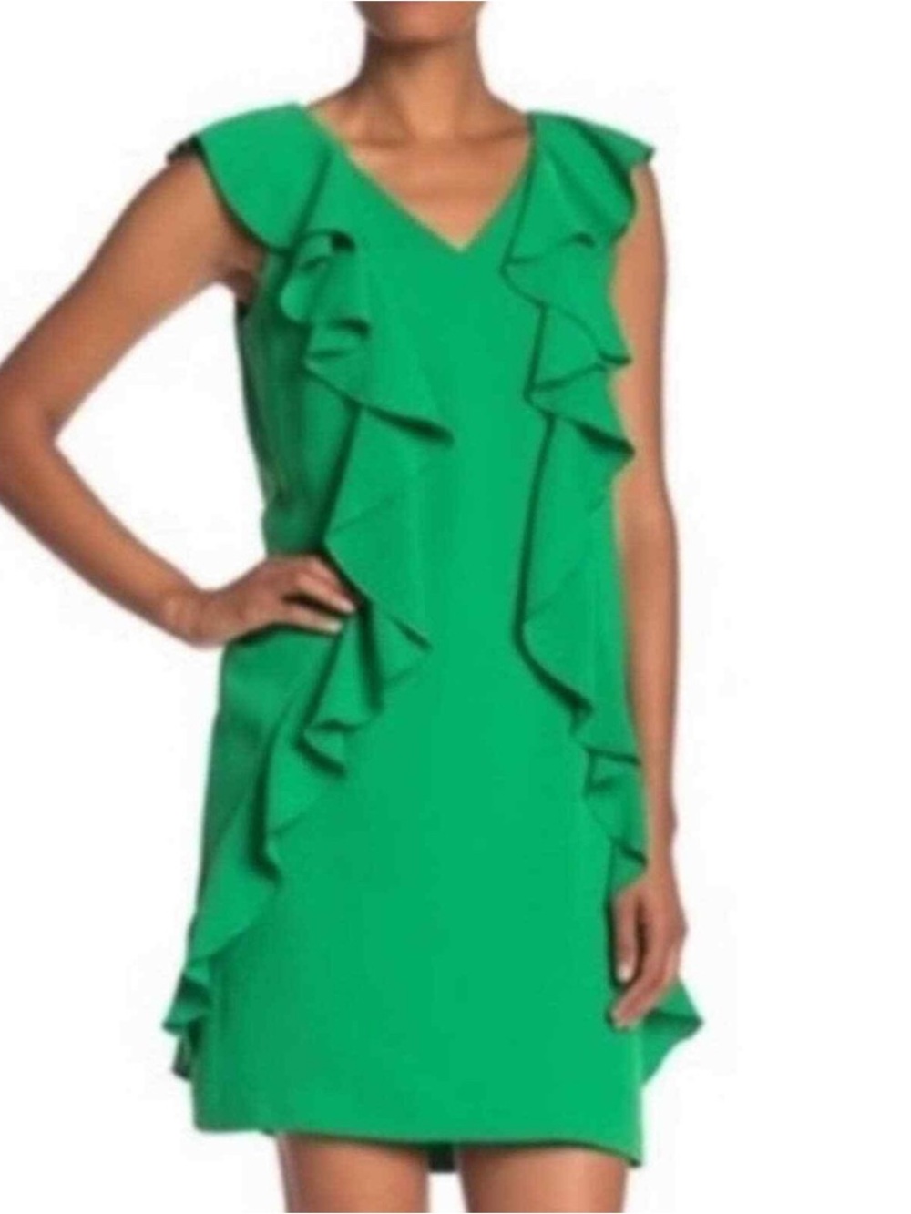 Trina Turk Green Ruffle V-Neck Women's Dress